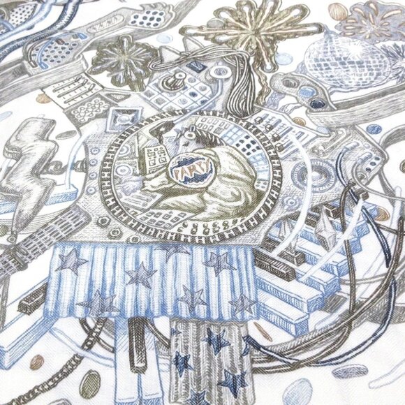 Auth HERMES Carres 140/Carre Geant - White Ardoise Etoupe Cashmere Silk Scarf - Picture 2 of 5